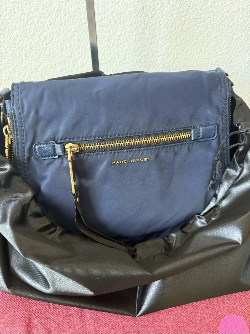 Marc Jacobs Navy Nylon Crossbody Bag Gold Hardware Zip Flap Shoulder Purse